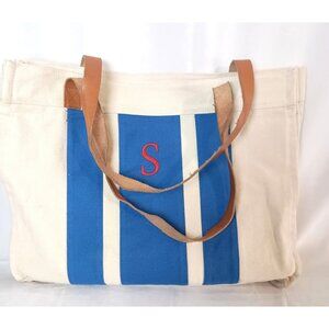 Extra Large 'S' Canvas Tote Shopper Bag Carryall Leather Straps Great Condition